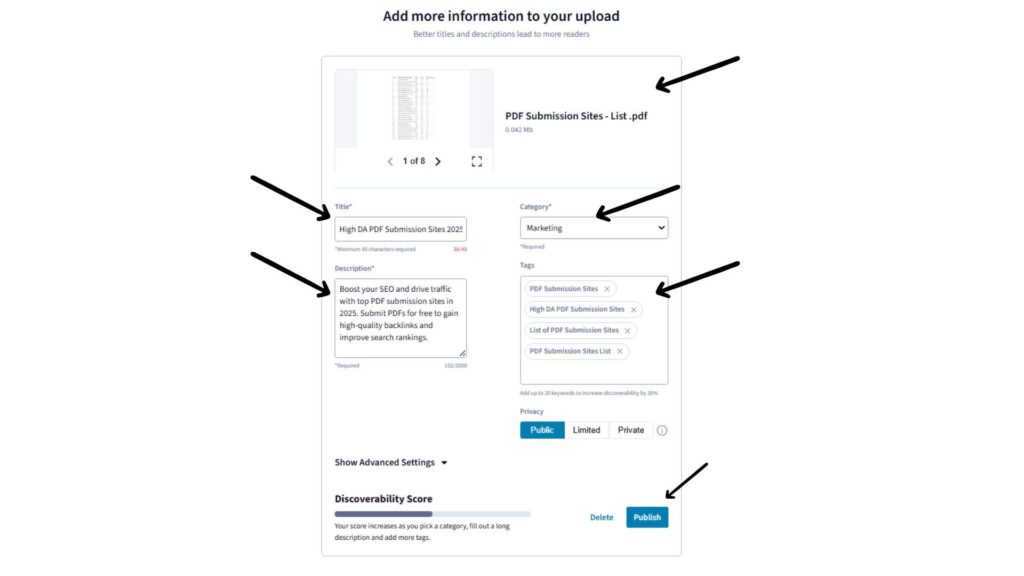 PDF Submission Sites