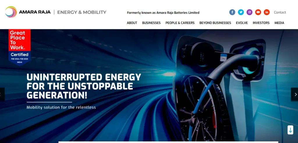 Top Battery Company in India: Amara Raja Energy & Mobility Ltd.