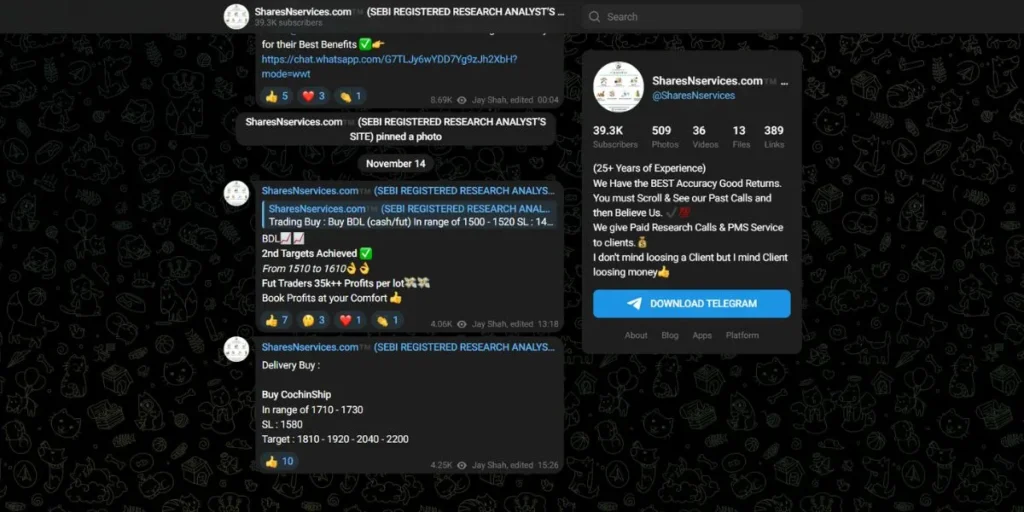 Telegram Channels for Stock Market - SharesNservices.com™