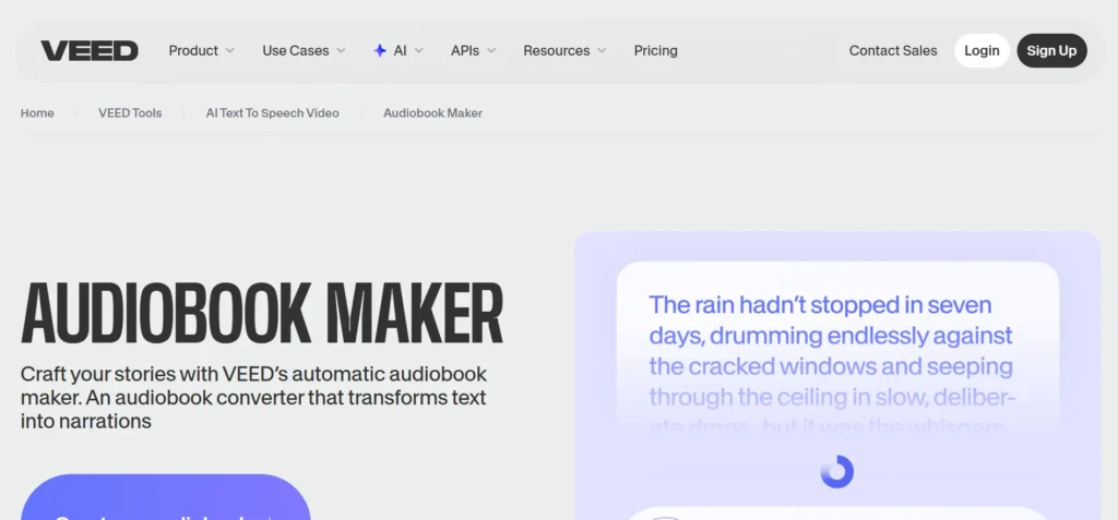 VEED Audiobook Maker - AI Tool to Turn Your Book into an Audiobook