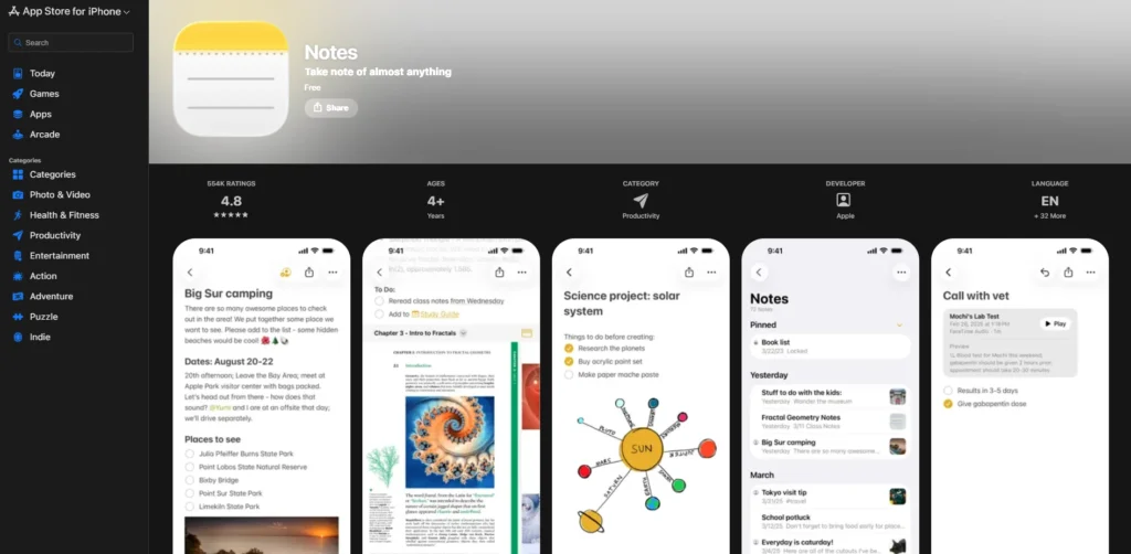 Note-Taking Apps for iPad-Apple Notes