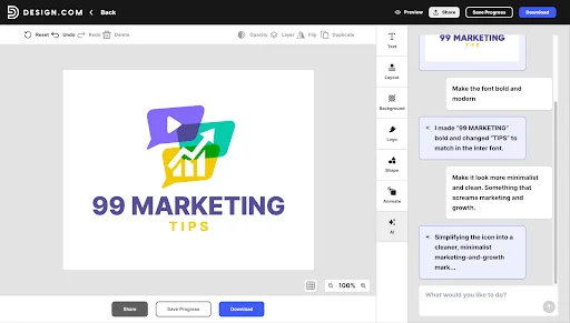 AI logo editing via chat