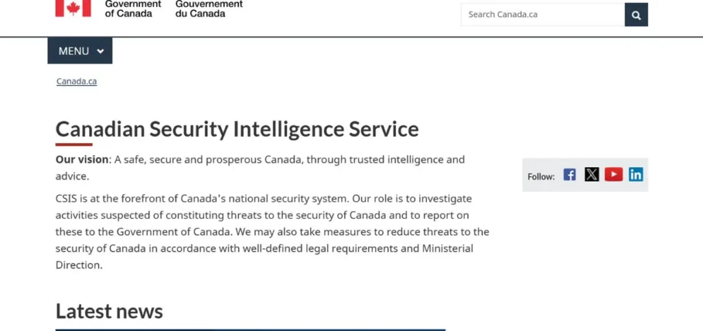 Top Spy Agencies in the World - CSIS — Canadian Security Intelligence Service
