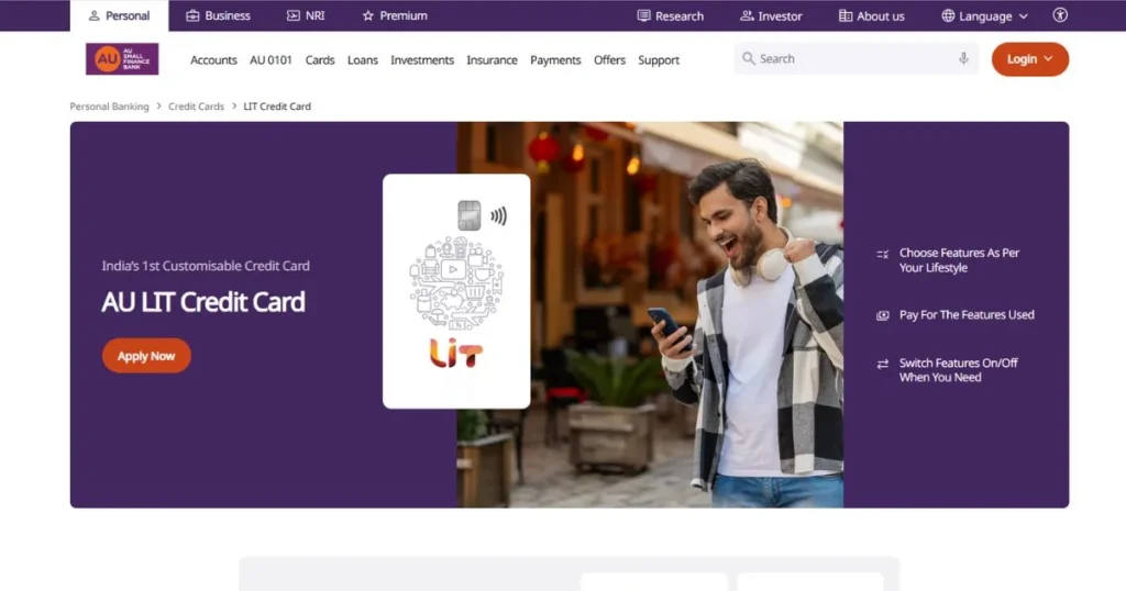 Best RuPay Credit Card - AU Small Finance Bank LIT Credit Card