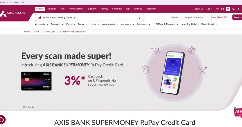 Best RuPay Credit Card - Axis Bank super.money RuPay Credit Card
