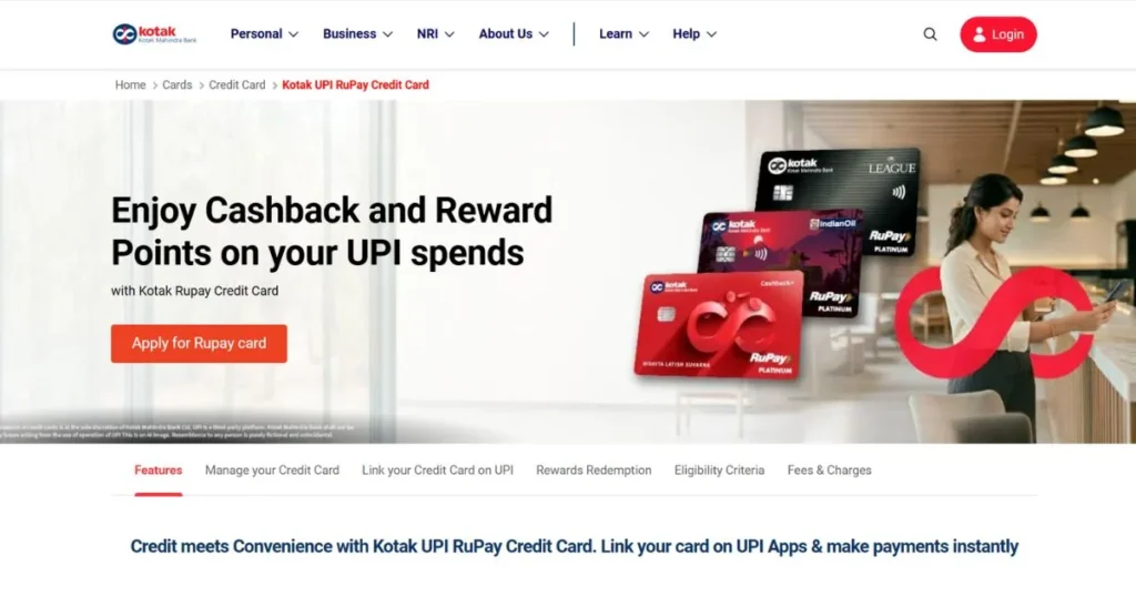 Best RuPay Credit Card - Kotak UPI RuPay Credit Card