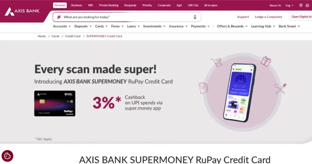 Best UPI Credit Card - Axis Bank Supermoney RuPay Credit Card