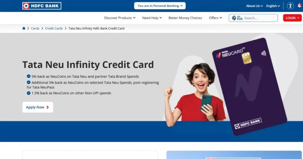 Best UPI Credit Card - Tata Neu Infinity HDFC Bank Credit Card