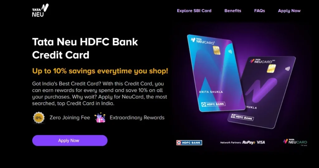 Best UPI Credit Card - Tata Neu Plus HDFC Bank Credit Card