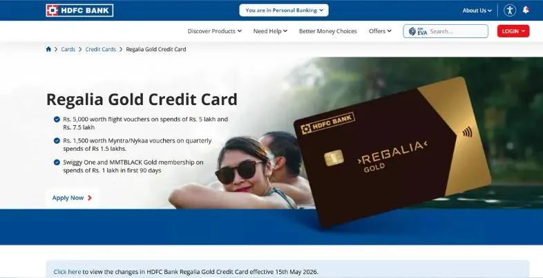 Best Rewards Credit Card - HDFC Bank Regalia Gold Credit Card