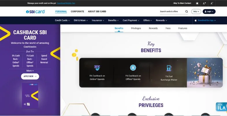 Best Rewards Credit Card - SBI Cashback Credit Card