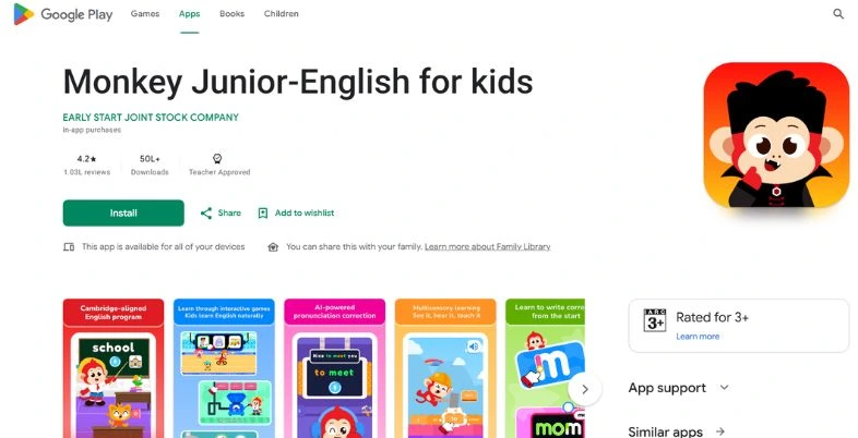 English Learning App for Kids - Monkey Junior