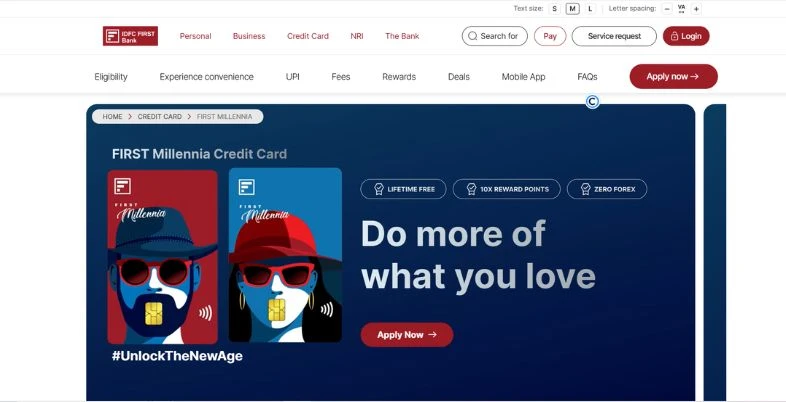 Top 10 Lifetime Free Credit Card in India - IDFC FIRST Millennia Credit Card