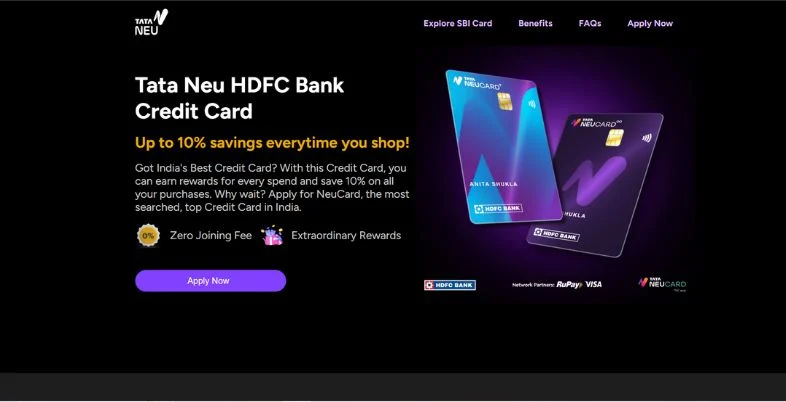 Top 10 Lifetime Free Credit Card in India - Tata Neu Plus HDFC Bank Credit Card